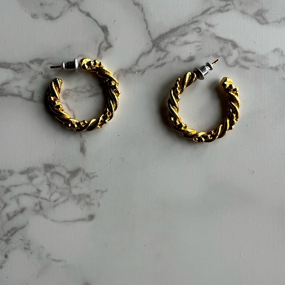 Elegant Gold tone Twisted Hoop Earrings